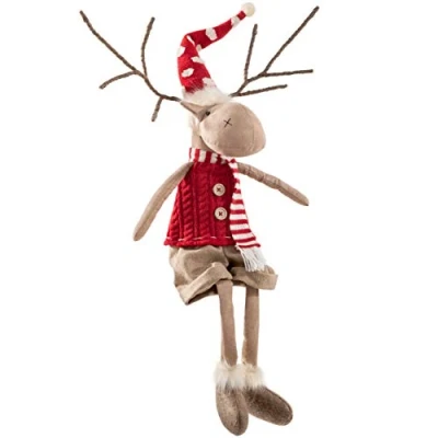 Image of WeRChristmas Sitting Christmas Moose Figurine with Soft Legs, Multi Colour, 56cm