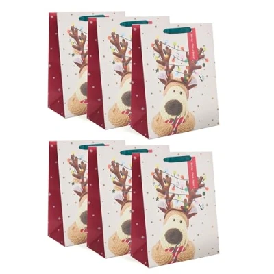 Image of Boofle Multipack of 6 Large Gift Bags For Him/Her/Friend Christmas Cute Design