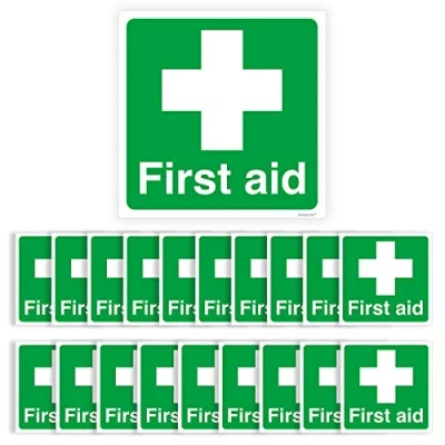 Image of Pack of 20 First Aid Signs Self Adhesive Waterproof Vinyl 50mm x V1155