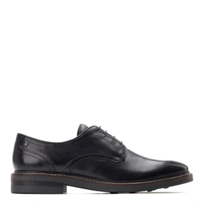 Image of Base London Mens Mawley Waxy Black Leather Derby Shoes UK 7