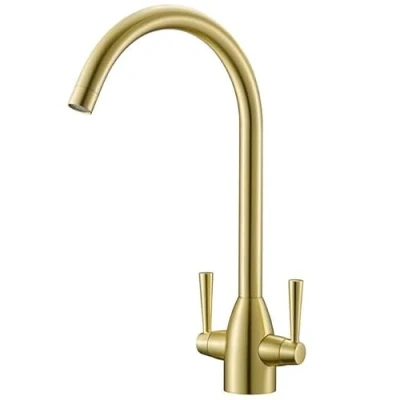 Image of Liquida W05BG Swan Neck Monobloc Twin Lever Brushed Gold Kitchen Mixer Tap