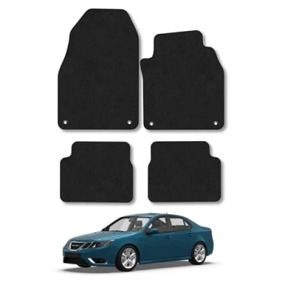Image of Car Mats for Saab 9 3 (2002 2011) Tailored Fit Carpet Floor Mat Set Accessory Black Custom Fitted 4 Pieces with Clips Anti Slip Backing &amp; Trim Edging