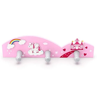 Image of Mousehouse Gifts Children&#039;s Unicorn Themed Triple Coat Hook Wall for Nursery or Bedroom Decoration (Pink)