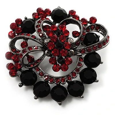 Image of Avalaya Red &amp; Jet Black Diamante Corsage Brooch (Black Tone)