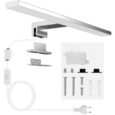 Image of Aogled Bathroom Mirror Lamp 40 cm with Switch, 10 W Wall Light Cool White 6500K &amp; 820LM IP44 Waterproof, 230 V LED Class II