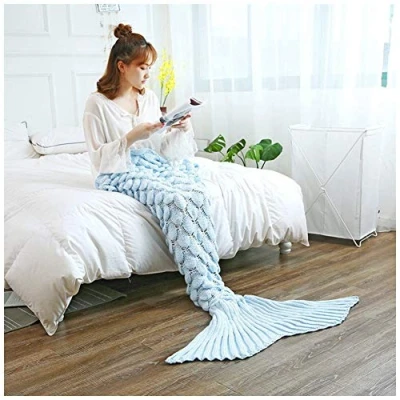 Image of YOUCAI Mermaid Tail Blanket for Girls Women, All Seasons Soft And Warm Sleeping Birthday Gifts Blue 1 140x70cm