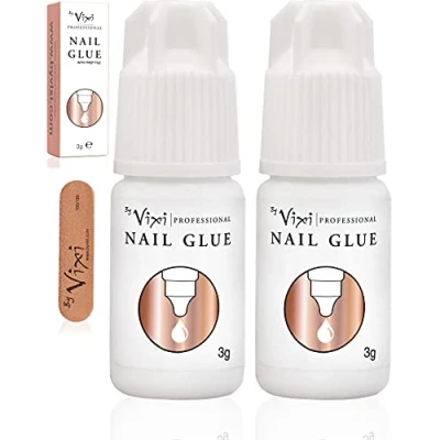 Image of 2 x 3g EXTRA STRONG NAIL GLUE with FREE PREP FILE Clear Instant Dry Adhesive, Professional Salon Quality By Vixi