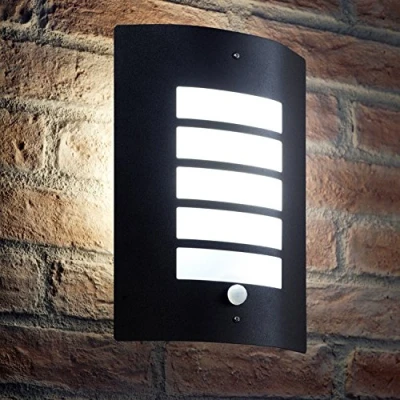 Image of Auraglow Energy Saving Motion Activated PIR Sensor Outdoor Security Wall Light Black Matte Finish Cool White