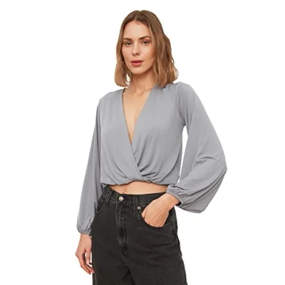 Image of Trendyol Women Regular fit Basic Cache Coeur Knit Blouse Grau