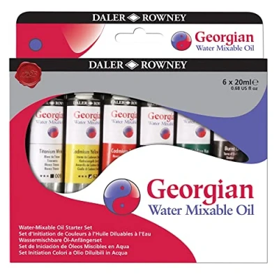Image of Daler Rowney Georgian 20ml Water Mixable Oil Paint Starter Set, 6 Assorted Colours, Ideal for Professional Artists &amp; Students