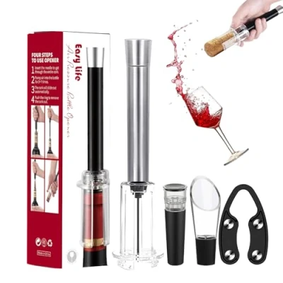 Image of MIRACLEW Wine Opener Air Pump Cork Remover Bottle Set, Miracle Pressure Efficient Corkscrew Opener, Simple Remover, Great for Lovers (Silver)