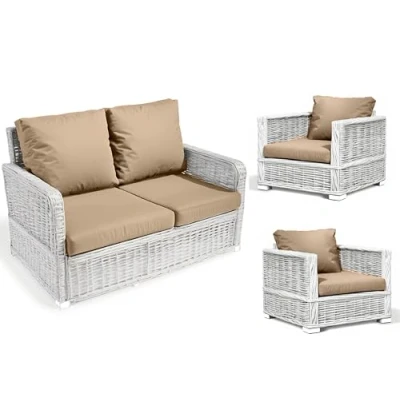 Image of Kosiproducts Replacement Rattan Cushion Seat Cushions Garden Patio Furniture [Beige, 4 Seats + Cushions] Furntiure Not Included