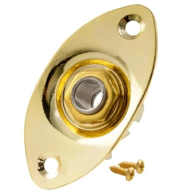 Image of Musiclily 6.35mm Oval Guitar Loaded Jack Socket Plate for Electric Guitar,Gold