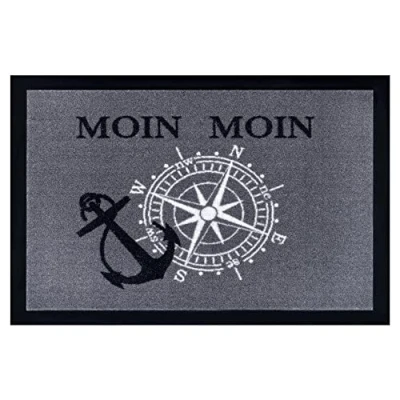 Image of HANSE Home Design Doormat Moin (40 x 60 cm, Non Slip Back Coating, 100% Polyamide, Easy Care, Durable, Made in the EU, Ideal for Hallway), Grey/Black