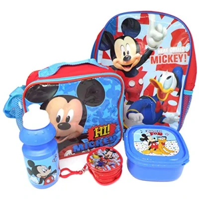 Image of TLD Disney Mickey Mouse Backpack + Coin Purse Lunch Bag Bottle Sandwich Box Gift Bundle