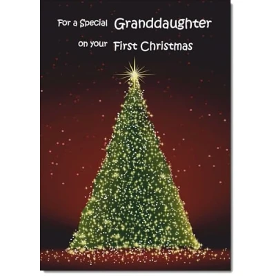 Image of doodlecards Granddaughters 1st First Christmas Card Green Tree Medium Size for with Plain Envelope