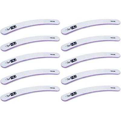 Image of Set of 10 pcs Professional Nail Files Banana Double Sided Emery Board Nail4U 180/240 grit Curved File Boomerang Pedicure Manicure