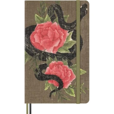 Image of Moleskine Year Of The Snake Notebook, Ruled Notebook With Hard Canvas Cover And Elastic Closure, Collection, Flower Design, Large Size 13 x 21 cm