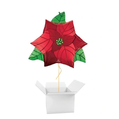 Image of Poinsettia Christmas Flower Foil Helium Giant Balloon Inflated in a Box