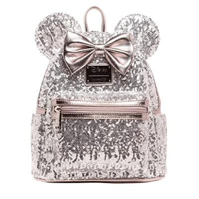 Image of Loungefly Disney Minnie Mouse Silver and Pink Sequin Mini Backpack WDBK0645