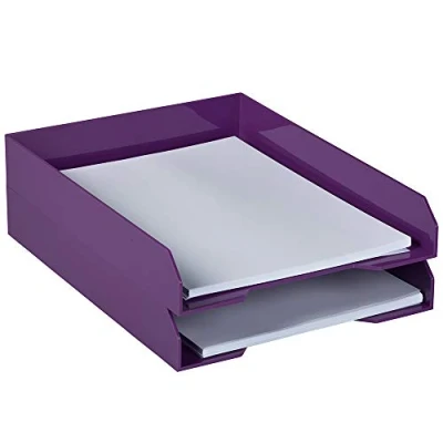Image of JAM Paper Stackable Trays Purple Desktop Document, Letter, &amp; File Organizer Tray 2/Pack