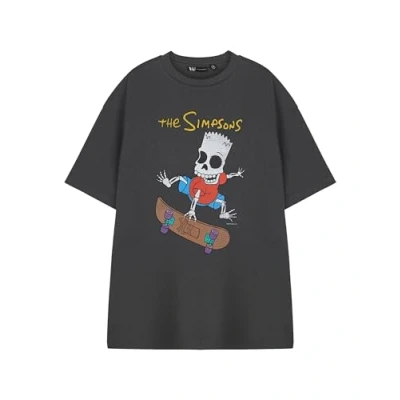 Image of Vanilla Underground The Simpsons Mens Grey Graphic Tee Bart Halloween Skull T Shirt Short Sleeve Cotton Casual Top TV Show Pop Culture Apparel