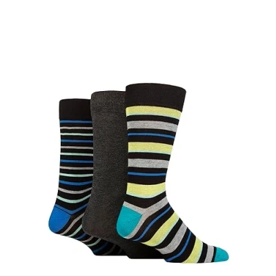 Image of Mens 3 Pair SOCKSHOP Wildfeet Patterned Spots and Stripes Bamboo Socks Stripey Black 7 11