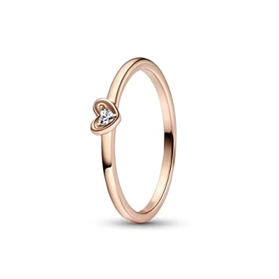Image of Pandora Moments Radiant Heart 14k rose gold plated ring with clear cubic zirconia, 58