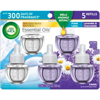Image of Air Wick Plug in Scented Oil Refill, Fresh Linen and Lavender, Freshener, Essential Oils, 5 Count,Fresh Lavender