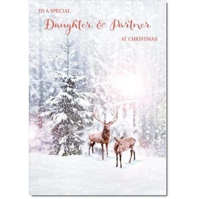 Image of doodlecards Daughter and Partner Christmas Card Deers in Forest Large A4 Size for &amp; with Plain Envelope