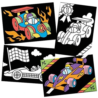Image of Baker Ross FE617 Racing Car Colour in Pictures , Make Your Own Picture Crafts,Creative Activities for Kids,Black,Pack of 10