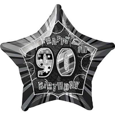 Image of Unique Party 55392 20&quot; Foil Glitz Black Happy 90th Birthday Balloon