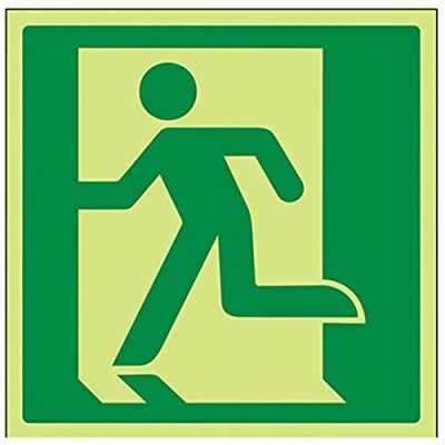 Image of V Safety Glow In The Dark Running Man Left Logo Fire Exit Sign 200mm x Rigid Plastic