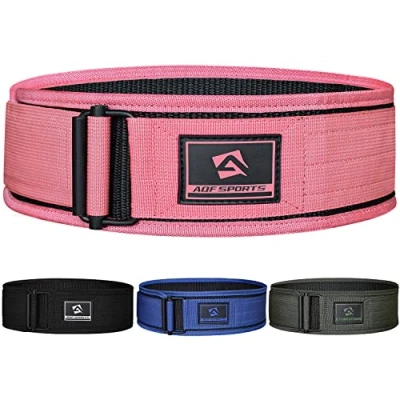 Image of AQF Weight Lifting Belt 4 Auto Lock Nylon Gym for Functional Training Bodybuilding Powerlifting Deadlift Squat and Weightlifting workout Support Men Women (M, Pink)