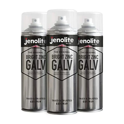 Image of JENOLITE Bright Zinc Galv Silver Spray Paint 3x500ml Metal for Galvanised Surfaces All in One Primer &amp; Topcoat Ideal Cuts Welding Joints Superior Rust Protection