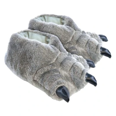 Image of Tom Franks Childrens Grey Plush Monster Claw Fun Slippers Size M 11 12