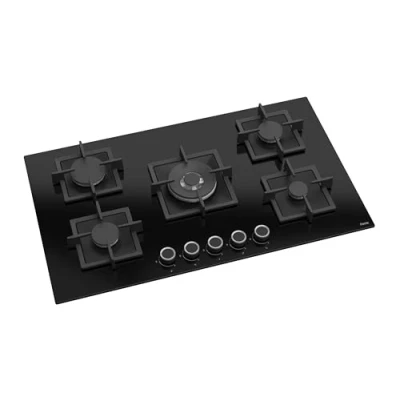 Image of Ferre SC045 90cm Built in Gas Hob 5 Burners Cast Iron Pan Supports Wok Burner Black Glass