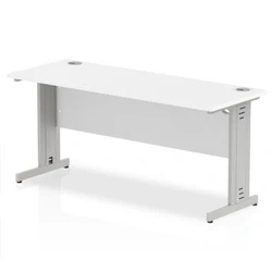 Image of Impulse 1600 x 600mm Straight Office Desk White Top Silver Cable Managed Leg