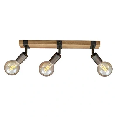 Image of BRILONER Vintage ceiling Light Rotatable, 3x E27 socket, max 25W, retro, wooden base, spot lights ceiling, 3 lights, living room, kitchen 48x10x9 cm, wood black