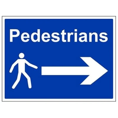 Image of V Safety Mandatory General Pedestrians, Arrow Right 400 X 300MM Sign With Snap Frame