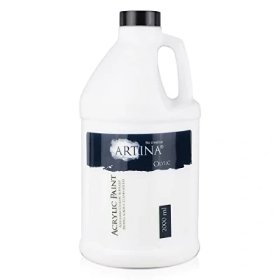 Image of Artina White Acrylic Paint 2000ml Crylic 2l Titanium Water Based Liquid Colour for Painting &amp; Pouring Professional Paints Beginners and Hobby Artists