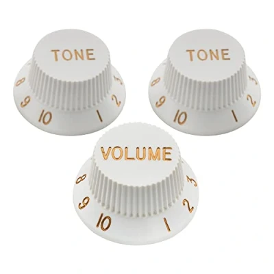 Image of Musiclily Pro Inch Strat Knobs 1 Volume 2 Tone Control Set for USA Stratocaster Style Electric Guitar, White(Set of 3)