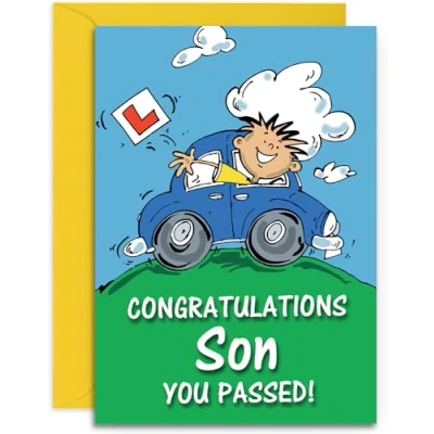 Image of Son Driving Test Pass Congratulations Card Medium Sized