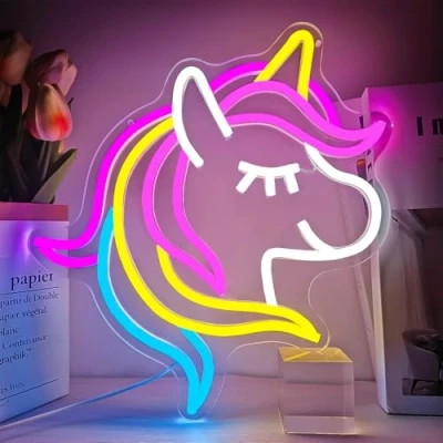 Image of FuugZze Unicorn Neon Signs for Wall Decor Colorful Led Sign USB Cute Dimmable Lights Bedroom Party Girls Room Birthday Christmas Gifts
