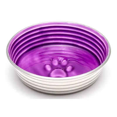 Image of Loving Pets Le Bol Glazed Interior Stainless Steel Dog Bowl Non Slip Dishwasher Safe Durable Pet Dish Lilac Small (500 ml)