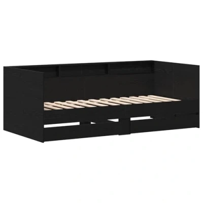 Image of vidaXL Black Day Bed with Drawers Oak Engineered Wood
