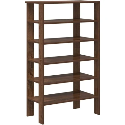 Image of vidaXL Shoe Rack/Brown Oak Engineered Wood/Slim Space Saver 61x32x105 cm/Fits Entryway, Hallway, Closet