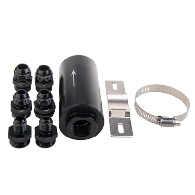 Image of Motorsport Inline Fuel Filter 50mm with Adaptor AN6 AN8 AN10 Fittings E85