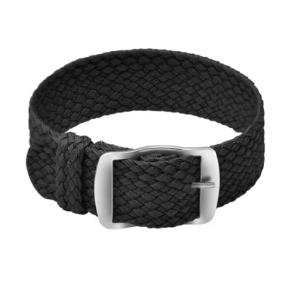 Image of ULLCHRO Nylon Watch Strap Replacement Perlon Braided Woven Band NATO Men Women 14mm, 16mm, 18mm, 20mm, 22mm Bracelet with Stainless Steel Silver Buckle (22mm, Black)