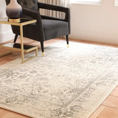 Image of Safavieh Distressed Vintage Rug for Living Room, Dining Bedroom Adirondack Collection, Short Pile, in Ivory and Silver, 122 X 183 cm